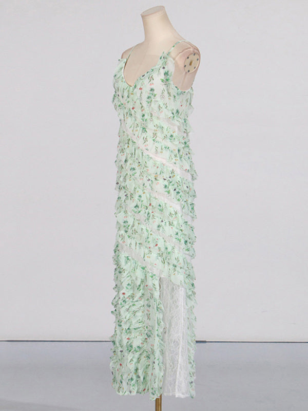 style printed lace design holiday suspender dress
