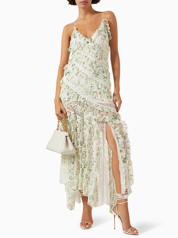style printed lace design holiday suspender dress