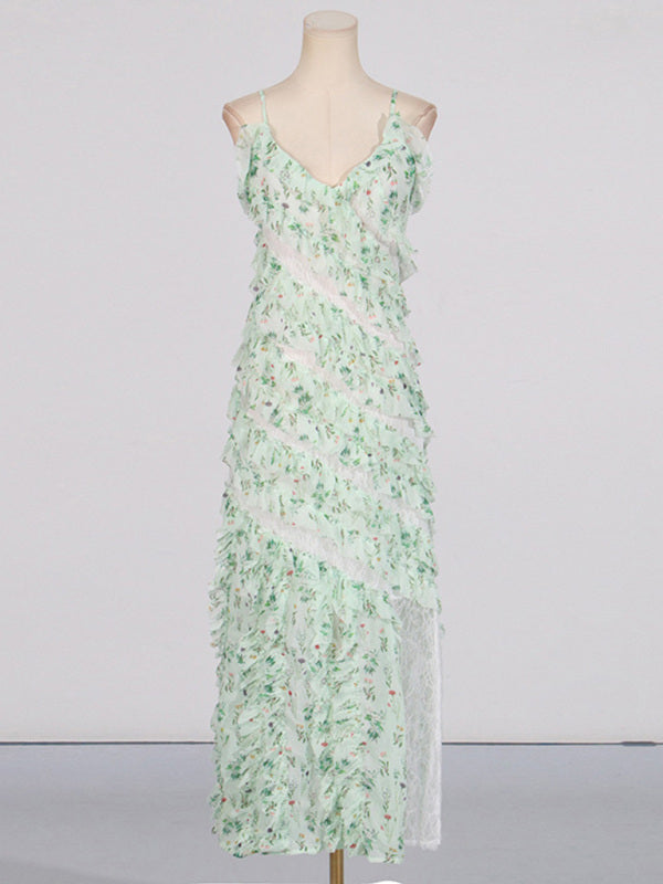 style printed lace design holiday suspender dress