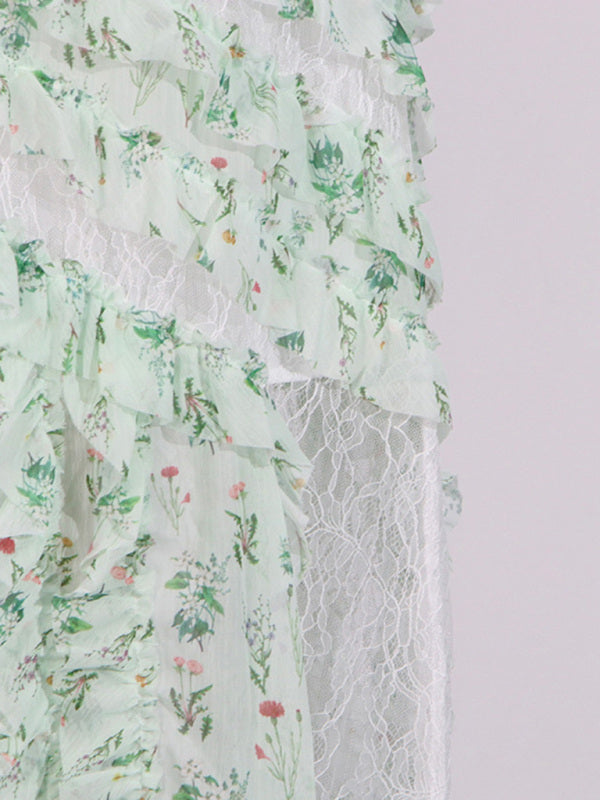 style printed lace design holiday suspender dress