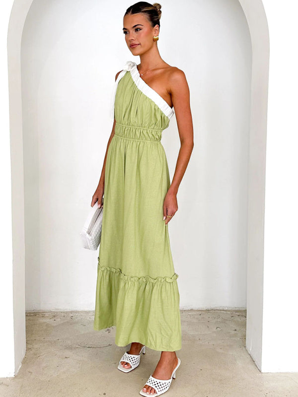 casual lace-up solid color dress