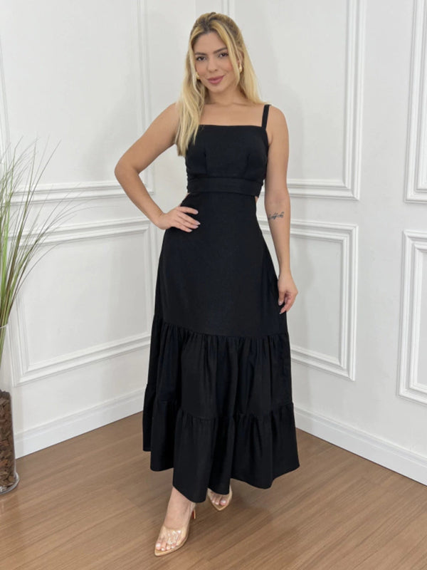 versatile solid color suspender dress