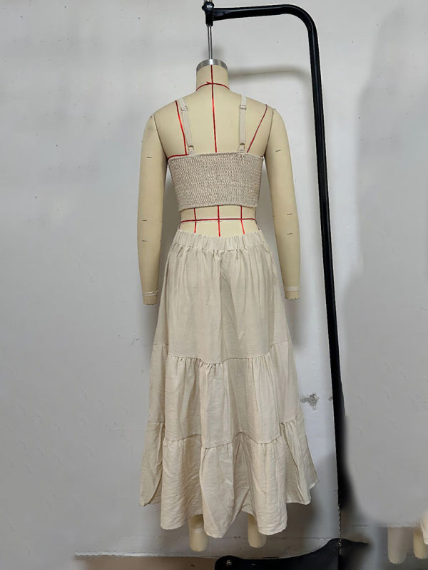 versatile solid color suspender dress