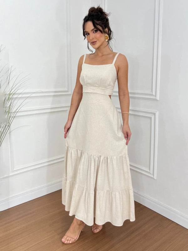 versatile solid color suspender dress