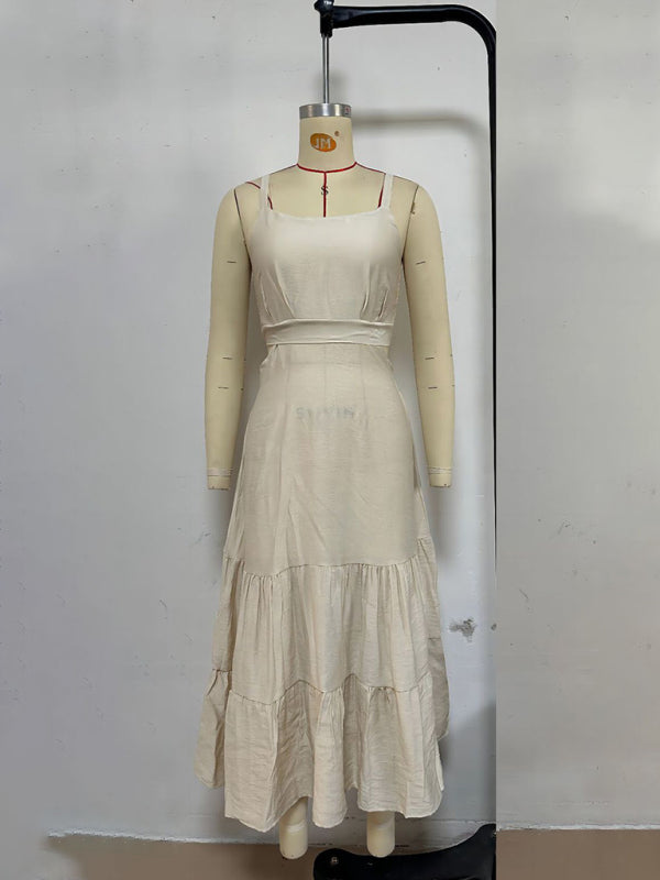 versatile solid color suspender dress