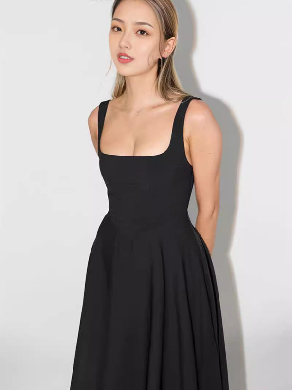 Simple Sexy Solid Color Strap Midi Dress
