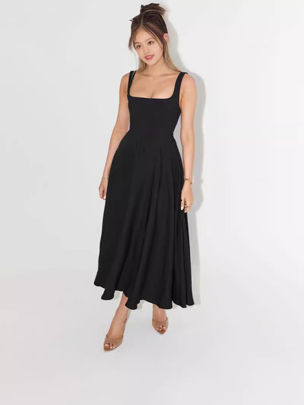 Simple Sexy Solid Color Strap Midi Dress