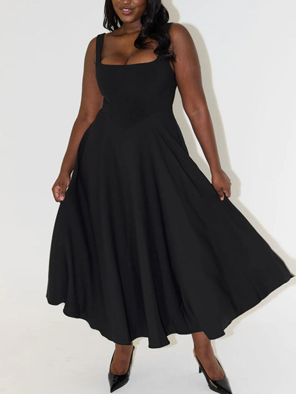 Simple Sexy Solid Color Strap Midi Dress