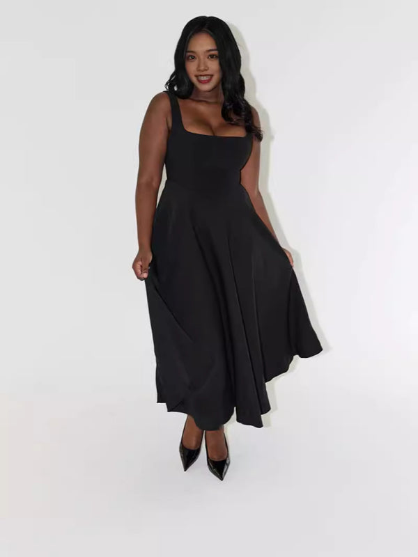Simple Sexy Solid Color Strap Midi Dress