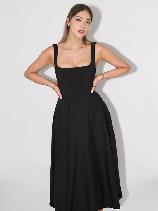 Simple Sexy Solid Color Strap Midi Dress