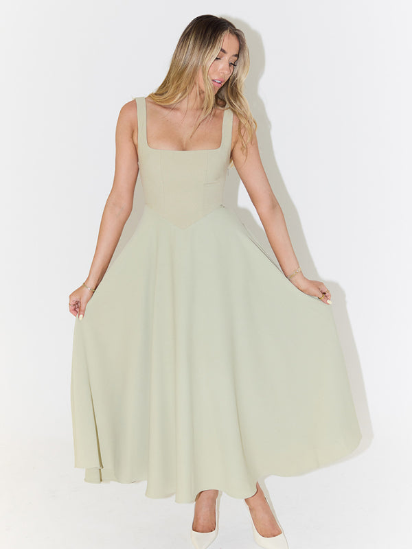 Simple Sexy Solid Color Strap Midi Dress