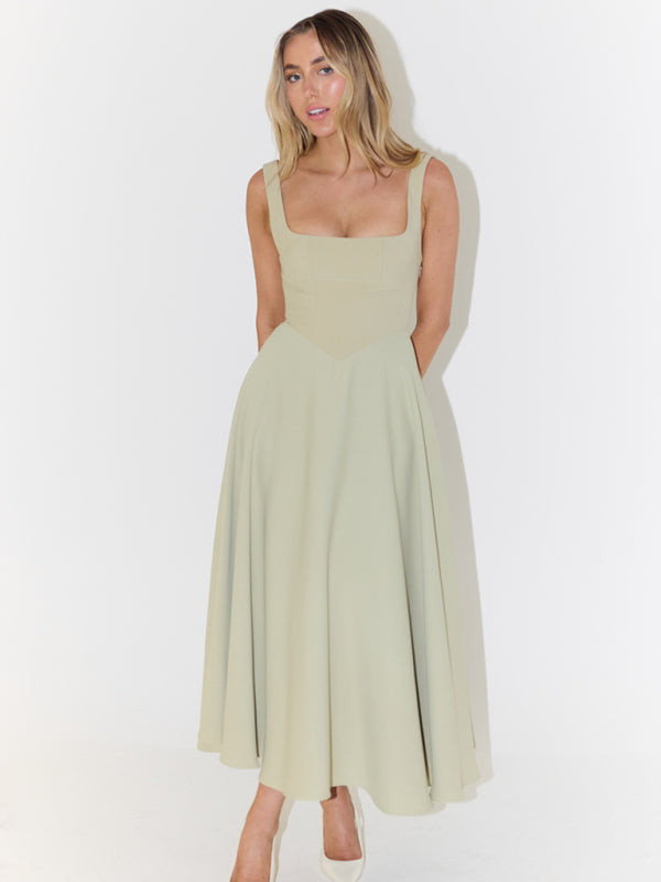 Simple Sexy Solid Color Strap Midi Dress