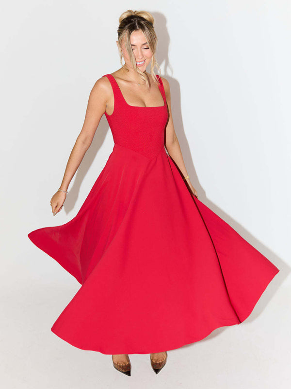 Simple Sexy Solid Color Strap Midi Dress