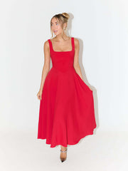 Simple Sexy Solid Color Strap Midi Dress