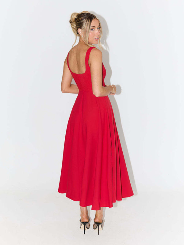 Simple Sexy Solid Color Strap Midi Dress