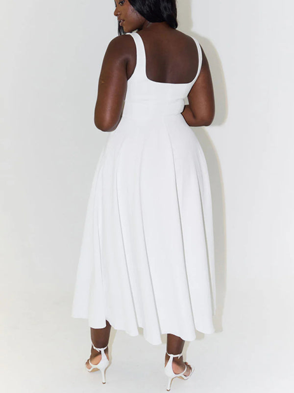 Simple Sexy Solid Color Strap Midi Dress