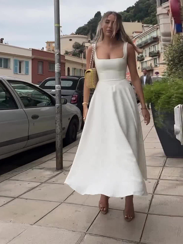 Simple Sexy Solid Color Strap Midi Dress