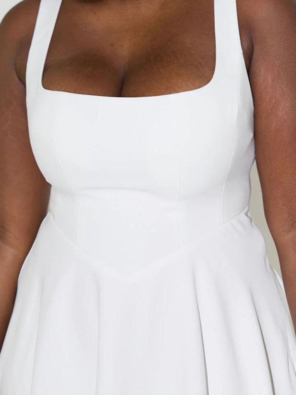 Simple Sexy Solid Color Strap Midi Dress