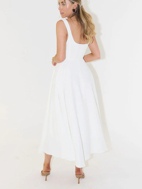Simple Sexy Solid Color Strap Midi Dress