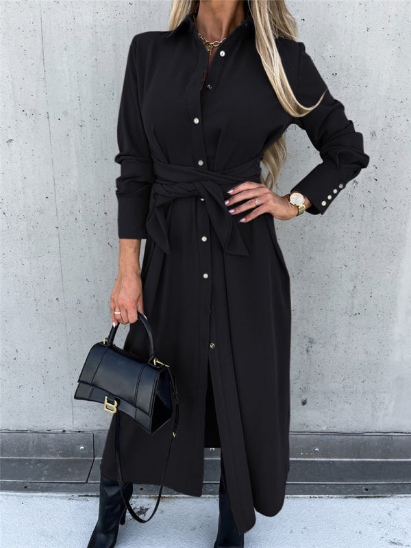 long skirt solid color cardigan long sleeve dress