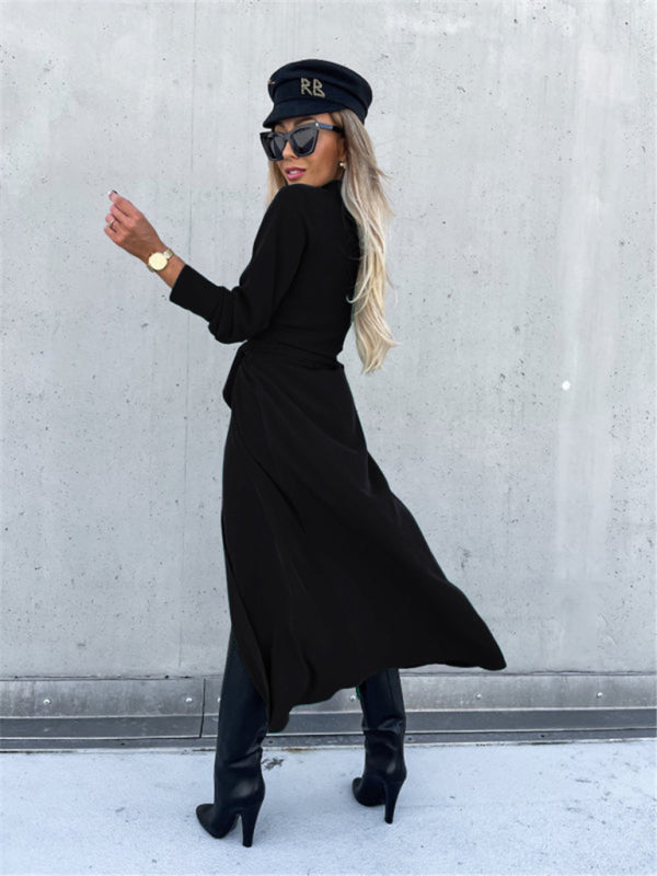 long skirt solid color cardigan long sleeve dress