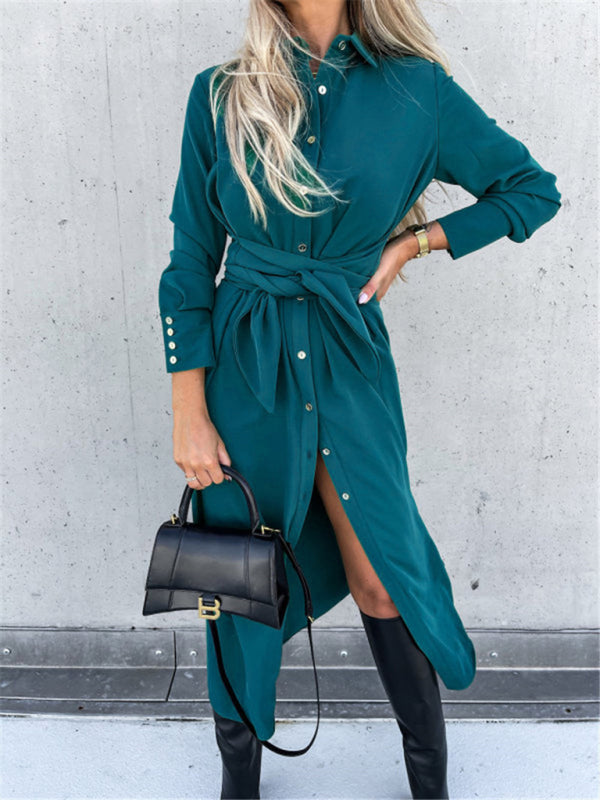 long skirt solid color cardigan long sleeve dress