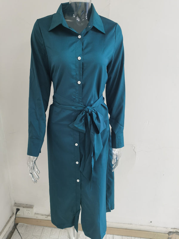 long skirt solid color cardigan long sleeve dress
