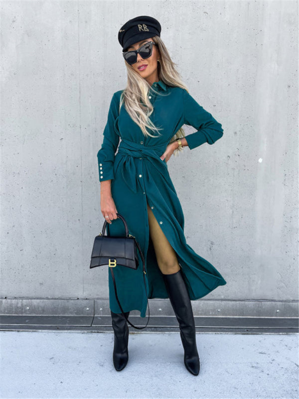 long skirt solid color cardigan long sleeve dress