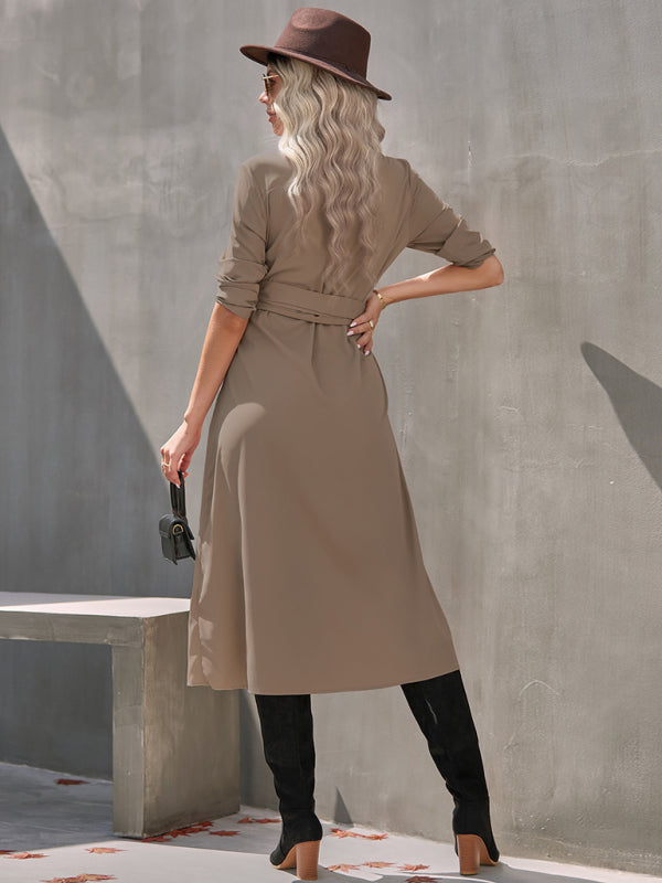 long skirt solid color cardigan long sleeve dress