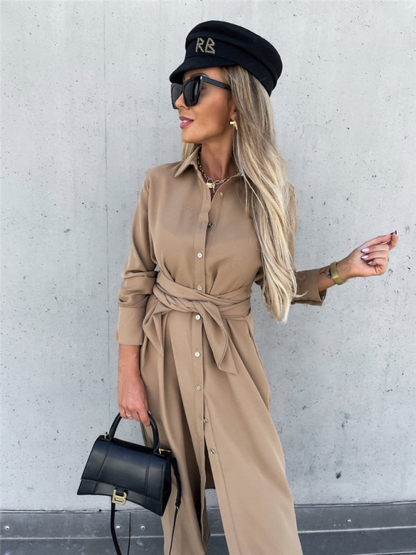 long skirt solid color cardigan long sleeve dress