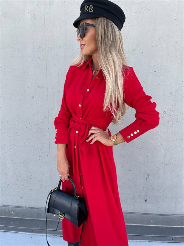 long skirt solid color cardigan long sleeve dress