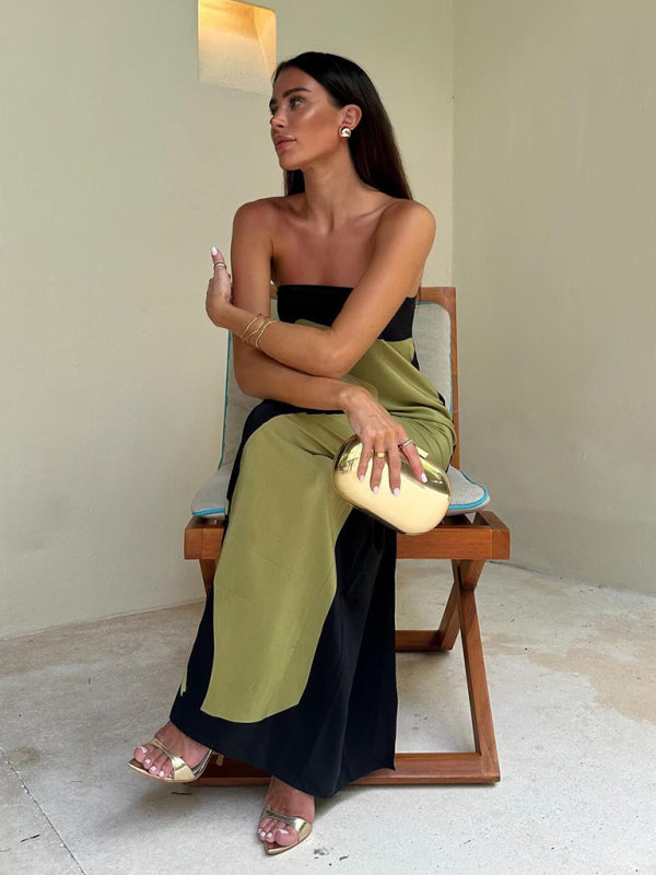 Sexy backless wrap chest print slim sleeveless dress