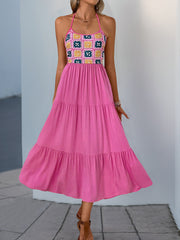 Sweet and Spicy Sleeveless Halter Neck Dress Backless Holiday Style Printed Dress