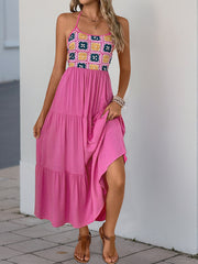 Sweet and Spicy Sleeveless Halter Neck Dress Backless Holiday Style Printed Dress