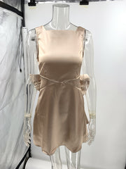 Satin Backless Bow Decorated High Waist Dress