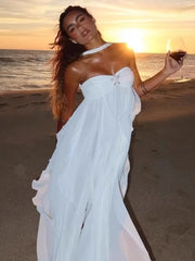 holiday style French romantic lace tube top halter dress