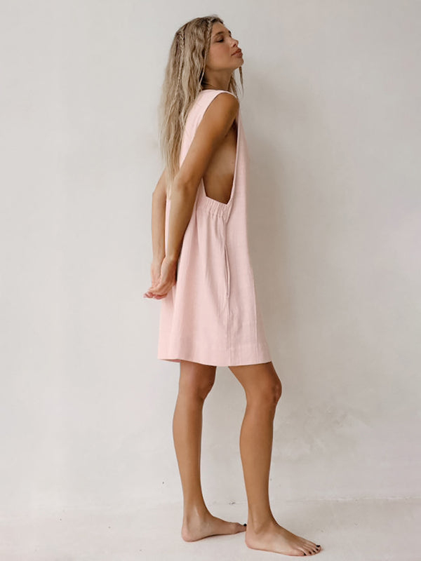 solid color sleeveless dress home clothes