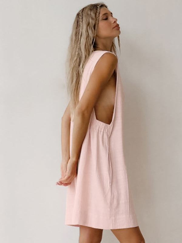 solid color sleeveless dress home clothes