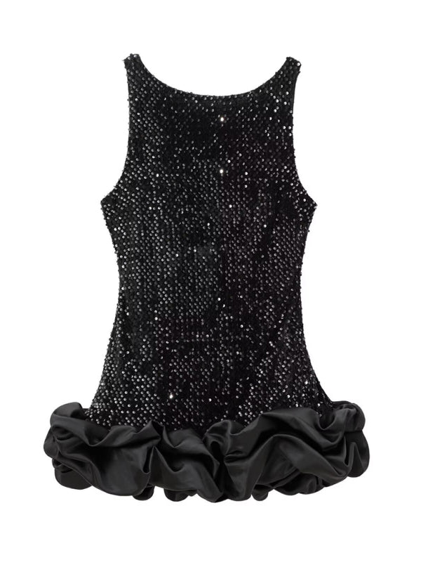 Sequin Sleeveless Suspender Short Dress