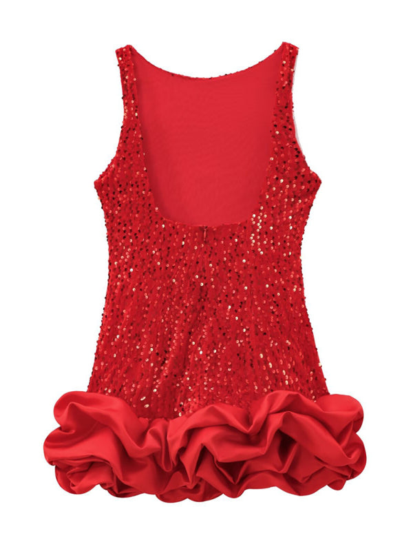 Sequin Sleeveless Suspender Short Dress
