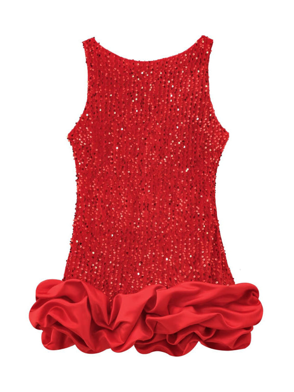 Sequin Sleeveless Suspender Short Dress