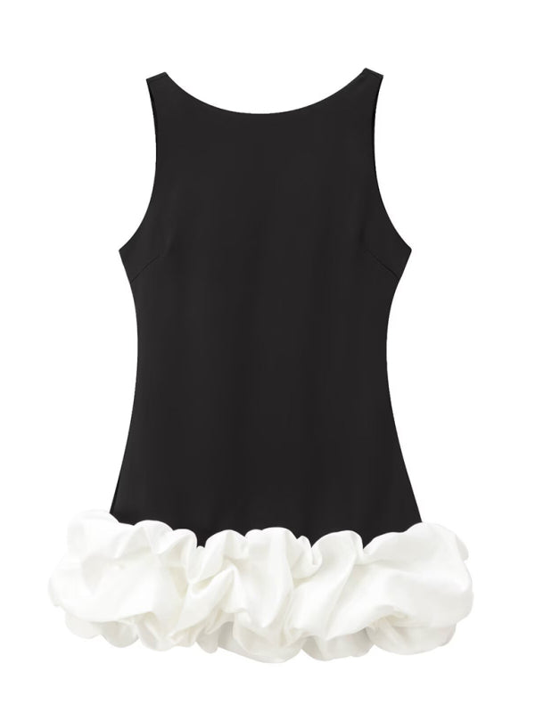 Contrast Color Sleeveless Short Dress