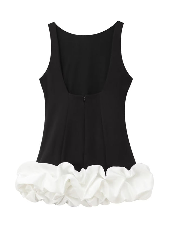 Contrast Color Sleeveless Short Dress