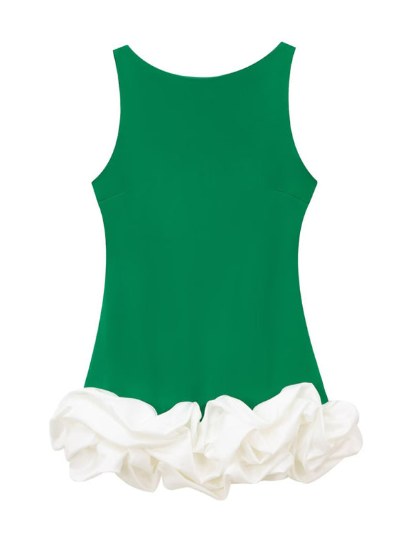 Contrast Color Sleeveless Short Dress
