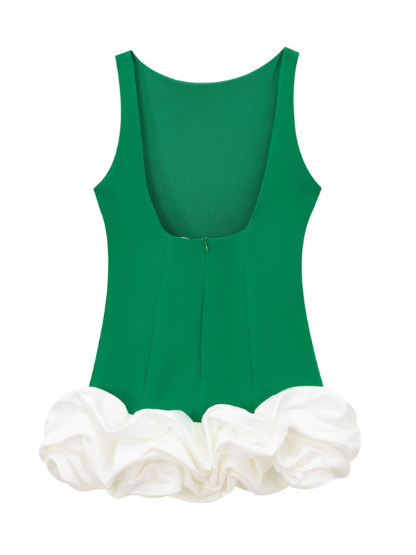 Contrast Color Sleeveless Short Dress