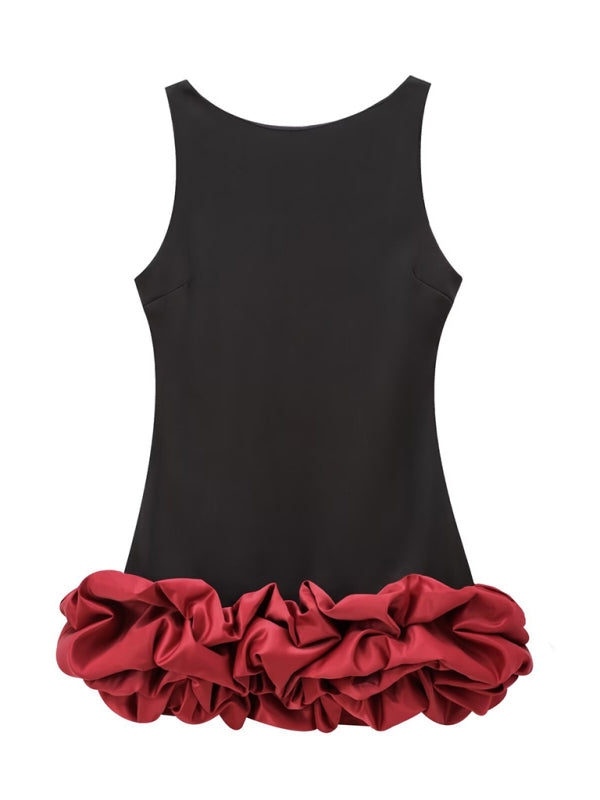 Contrast Color Sleeveless Short Dress