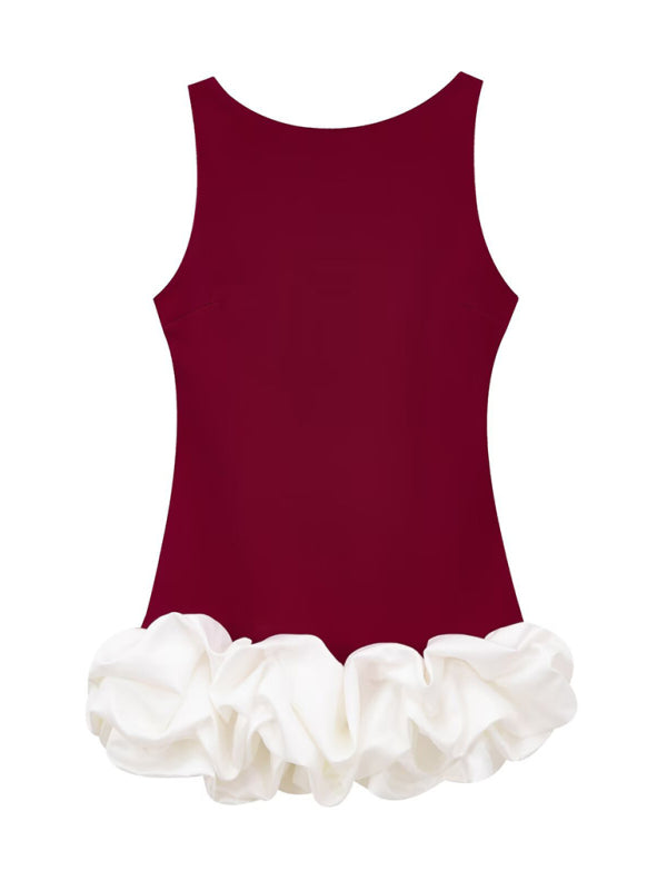 Contrast Color Sleeveless Short Dress