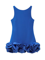 Fabric Patchwork Bubble Hem Sleeveless Short Dress