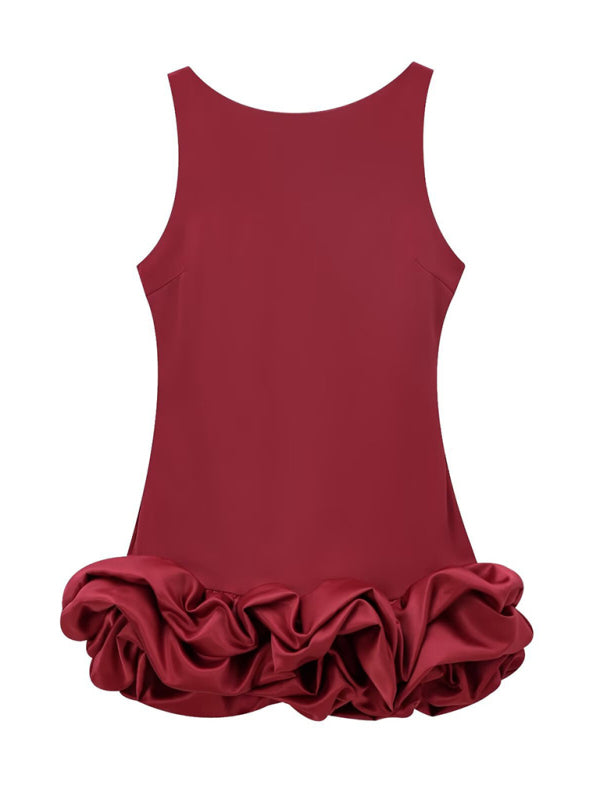 Fabric Patchwork Bubble Hem Sleeveless Short Dress