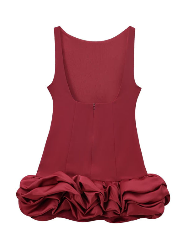 Fabric Patchwork Bubble Hem Sleeveless Short Dress